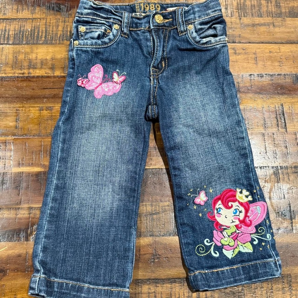 Childrens Place Vintage Y2K Fairy Butterfly Flare Jeans Blue 24M